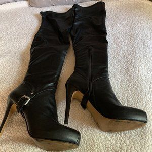 Nine West Black Thigh High Leather Boots